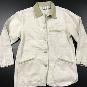 GAP VTG SAFARI COTTON/LINEN LEATHER DETAIL JACKET